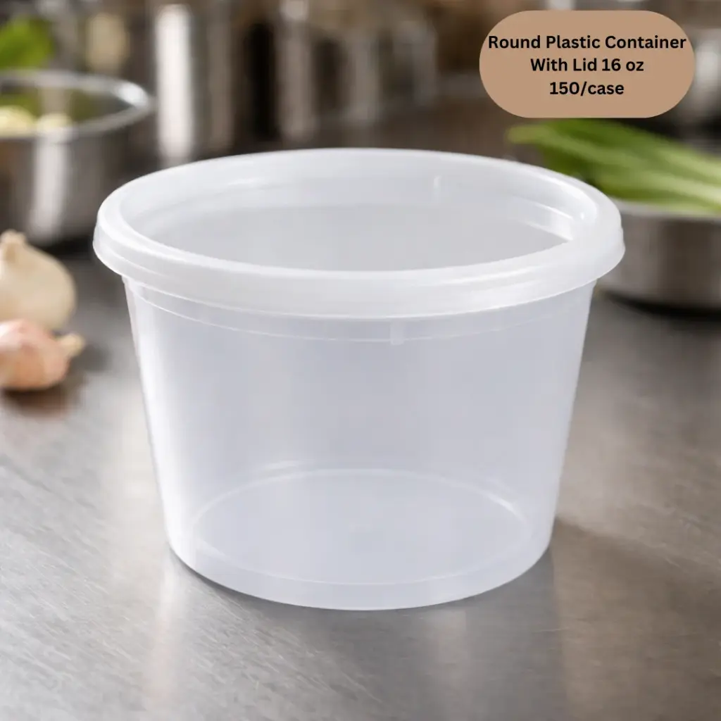 Round Plastic Container & Lid 16 oz - 6"  (Value+)