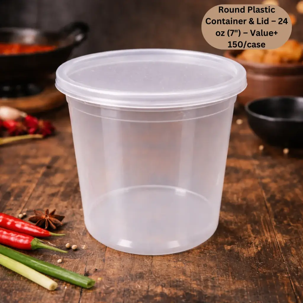 Round Plastic Container & Lid 24 oz - 7"  (Value+)
