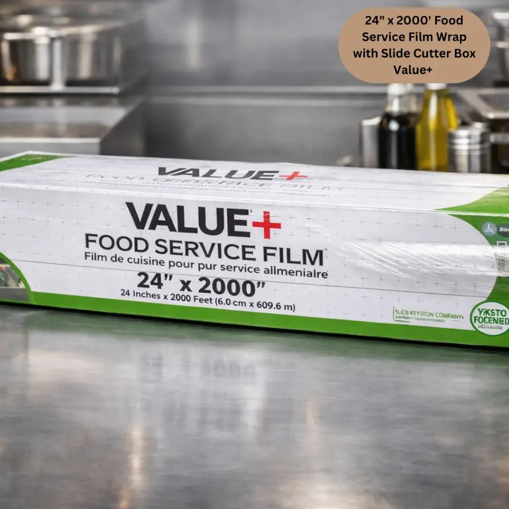 24" x 2000' Food Service Film Wrap with Slide Cutter Box - Value+ 