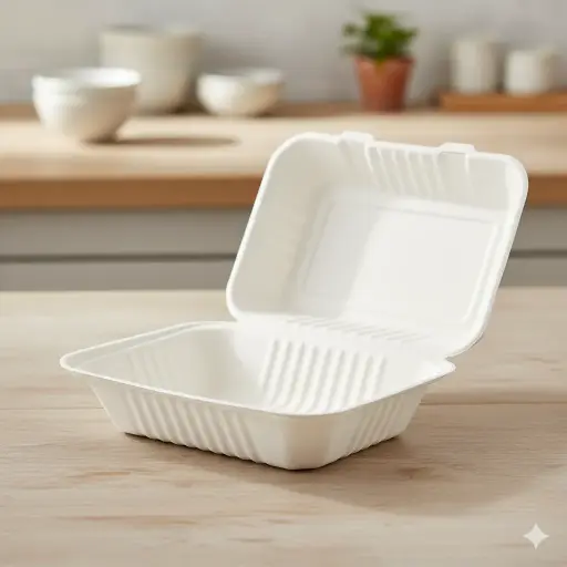 Bagasse Clamshell Container - 9"x 6"