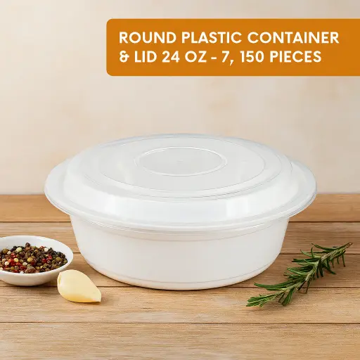 Round Plastic Container & Lid 24 oz - 7" 