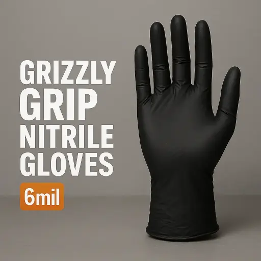Grizzly Grip Black Nitrile Gloves (6mil)